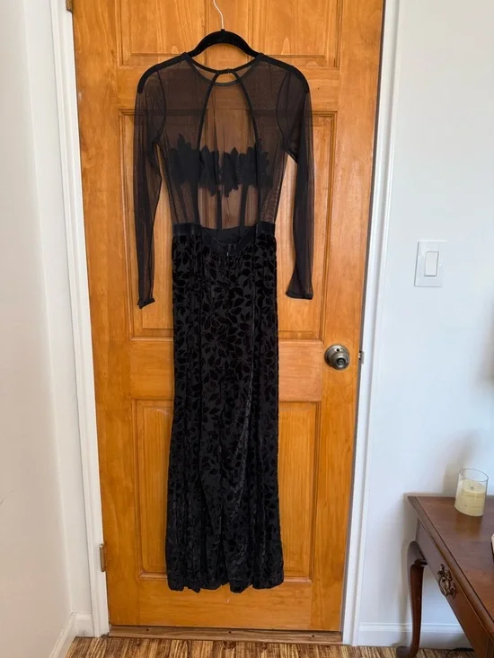 Victoria's Secret Black Sheer Bodice Floral Applique Velvet Jumpsuit - Picture 3 of 8